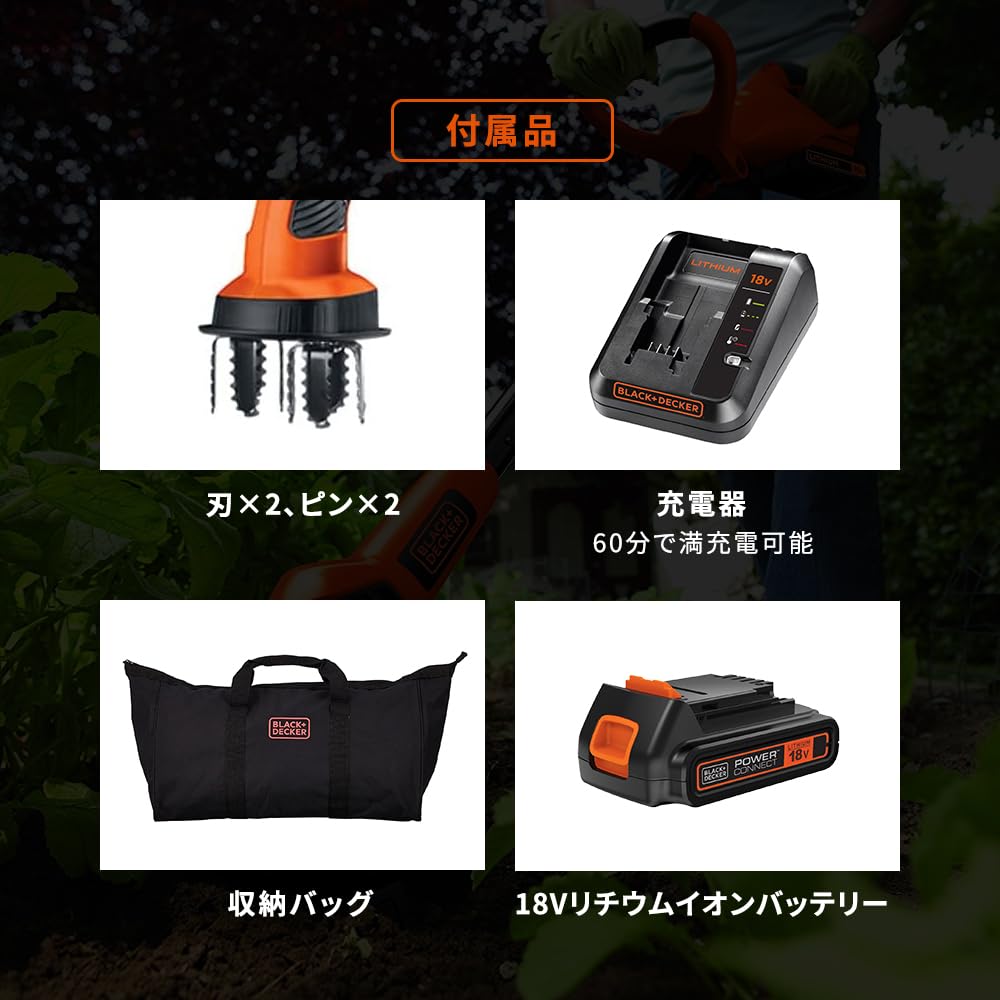 Bezprzewodowa mini kultywator do uprawy roli, jednostka główna, tylko ogrodnictwo, rolnictwo, sprzęt ogrodniczy, usuwanie chwastów, spulchnianie gleby, 18 V, LGC120N, BLACK+DECKER, 2,0 Ah