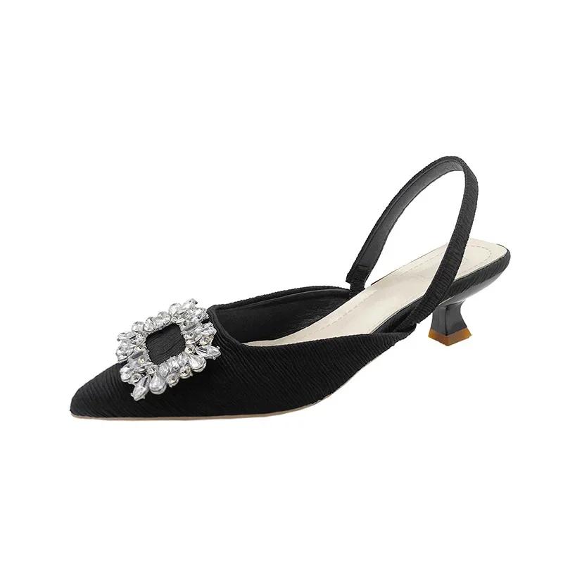 Sandali da donna Baotou con tacco alto Estate Nuova Moda Strass Verde Matrimonio Paillettes Esposto Classico Baotou Dietro Vuoto Sandali