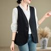 Summer Literary and Artistic Loose Solid Color Cotton and Linen Vest  Plus Size