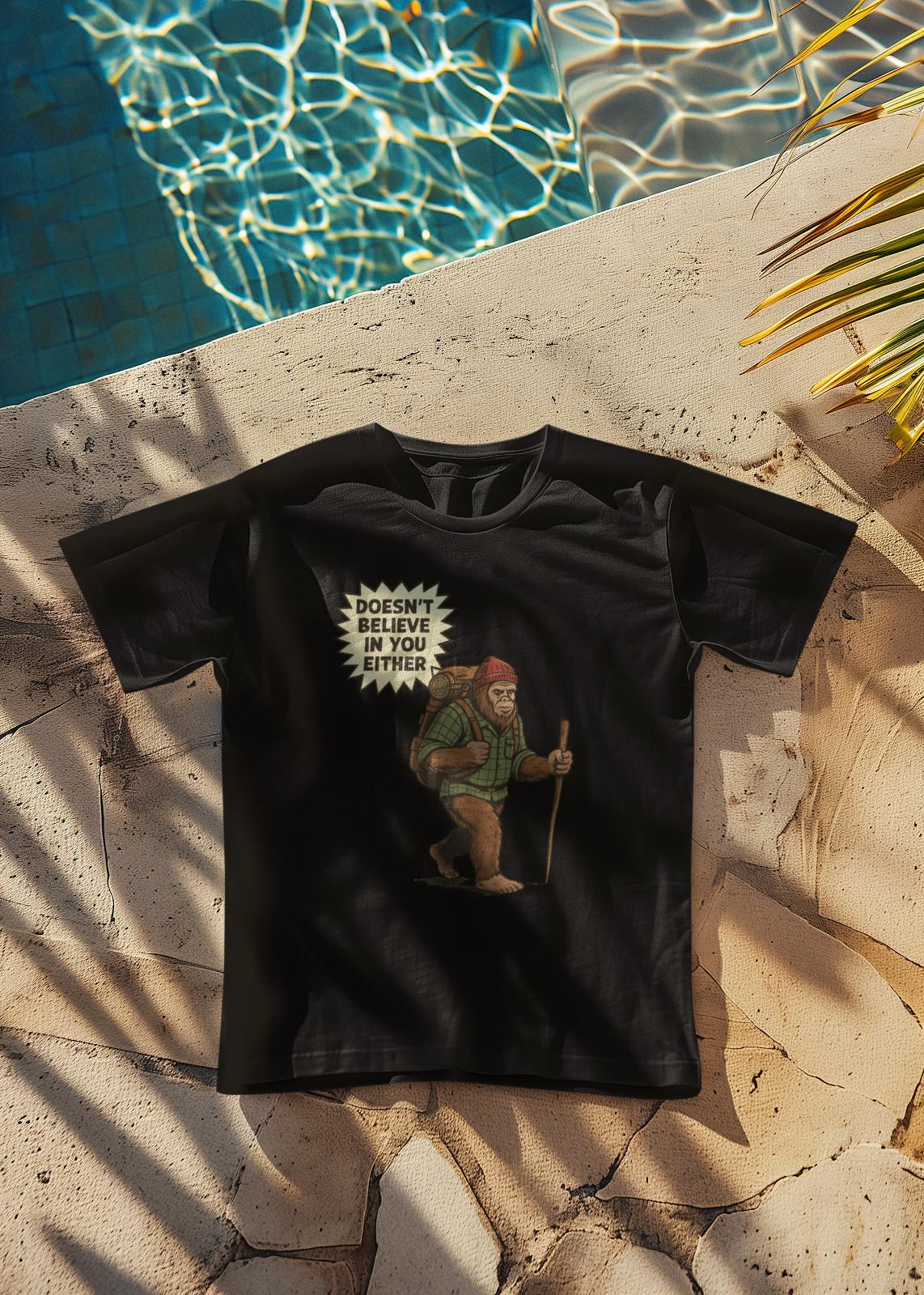 Funny Bigfoot Hiking T-Shirt Doesn’t Believe in You Either Sasquatch Meme A33 4XL
