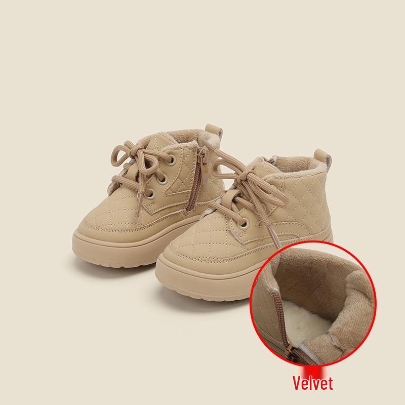Korean Style Toddler Snow Boots with Plush Lining – Boys' and Girls' Winter Boots, Baby Walking Shoes, Short Leather Boots.