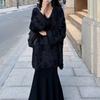 Autumn V-Neck Loose Lazy Style Faux Fur Coat Women's New Purple French Style Fashion Korean Top