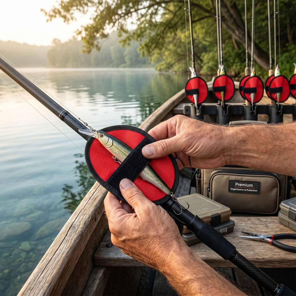 8 Pcs Fishing Lure Wraps Covers Oxford Fabric Fish Hook Bait Storage Protectors for Fishing Rod Red
