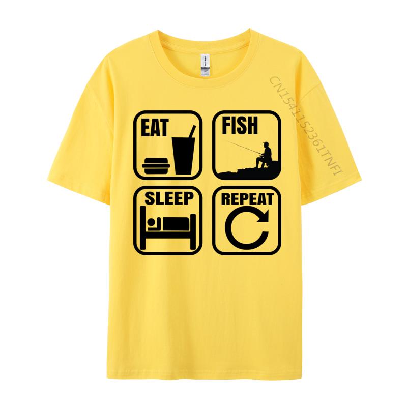 Eat Sleep Fish Repeat Tshirt Design TShirt Slim Fit Premium Cotton Man Tops Shirts Comfortable Black