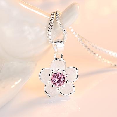 Collane con fiori di ciliegio rosa in argento sterling 925, gioielli quotidiani di moda, collana con ciondolo fiore per regalo di compleanno per donna