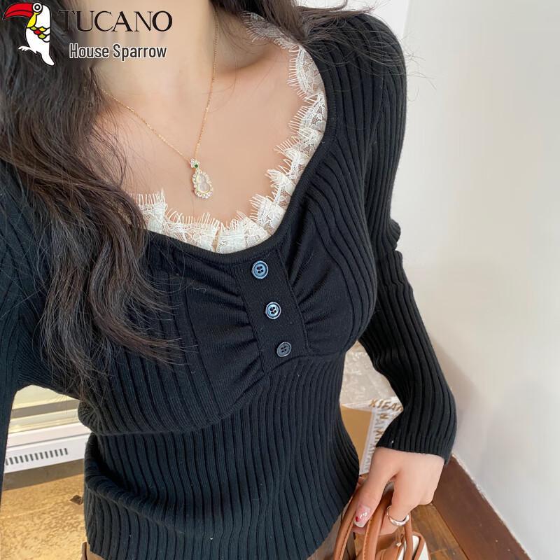 

Woodpecker Women s V-Neck Lace Knitted Slim-Fit Sweater One Size (up to 115 lbs)