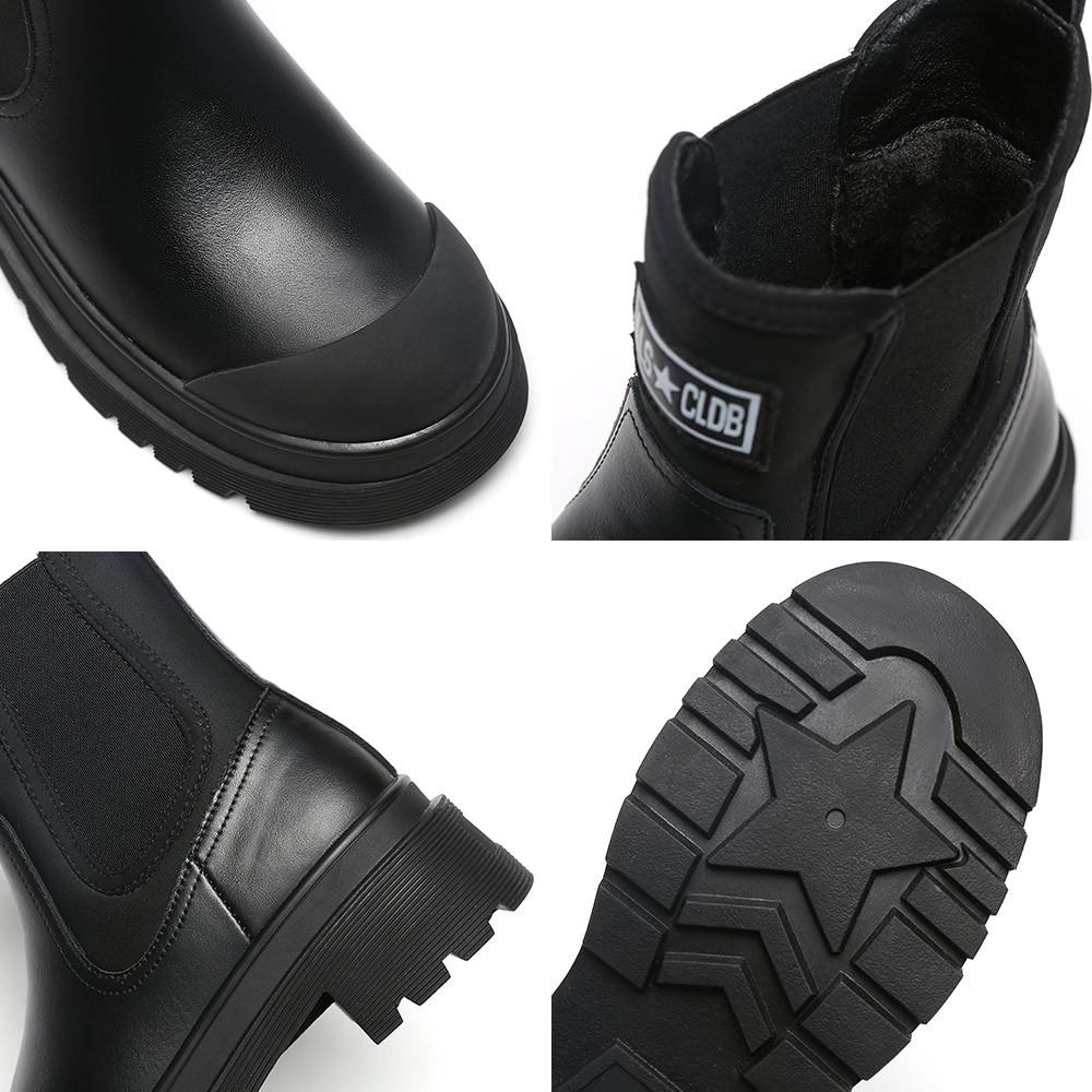 Leather Martin Boots Short Boots Women's, Autumn and Winter New Thick-soled British Smoke Boots Chelsea Boots Fleece Skinny Boots