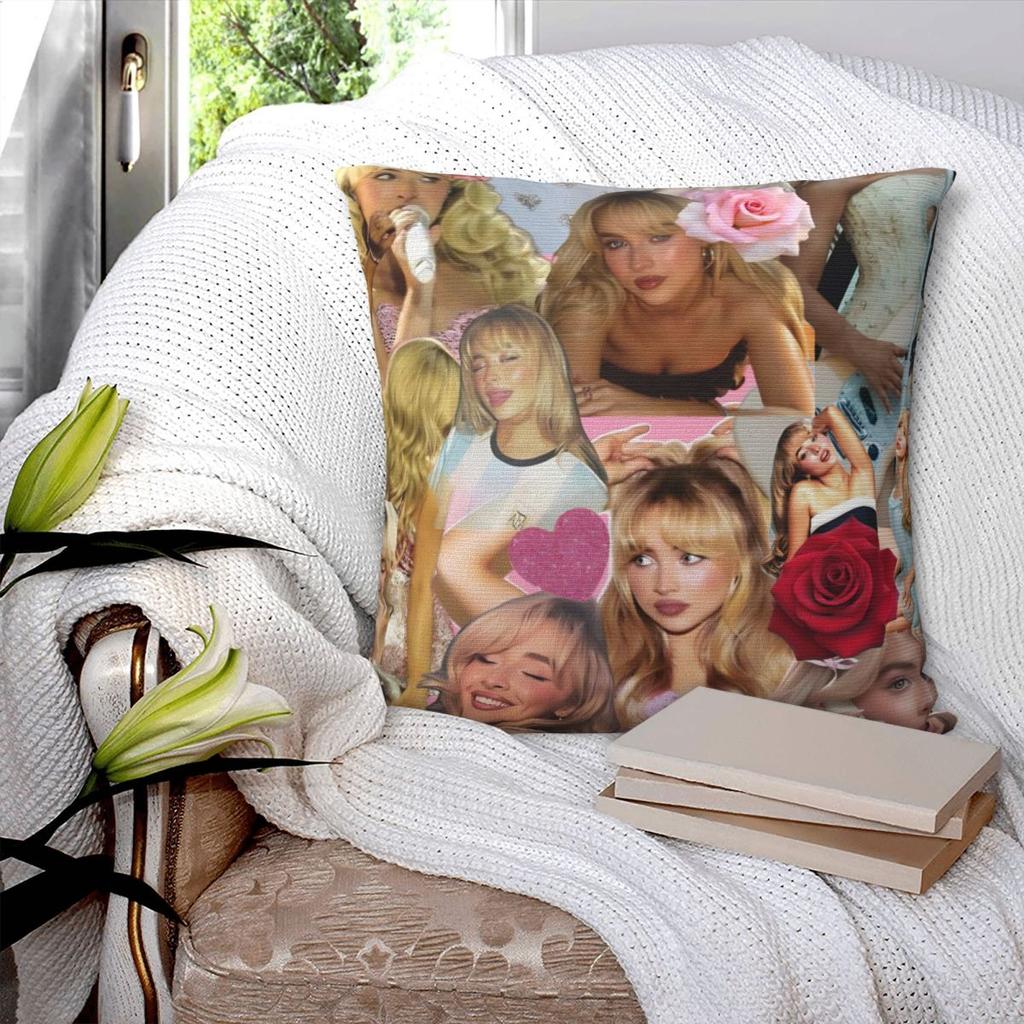 Sabrina Carpenter American Singer Pillow Cover Retro Trendy Pillow Case Cushion Cover Pillowcases For Office Car Home Decorative