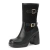 Autumn Winter Ladies Motorcycle Booties Black Gothic Style Buckle  Cool Punk Mid-Calf Boots Comfy Platform Hight Heels Shoe