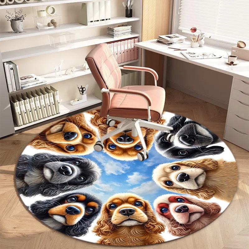 1 Stück Süßer Haustier Chihuahua Border Collie Aufdruck runder Teppich, Fußmatte für Zuhause, Outdoor-Reiseschutzteppich