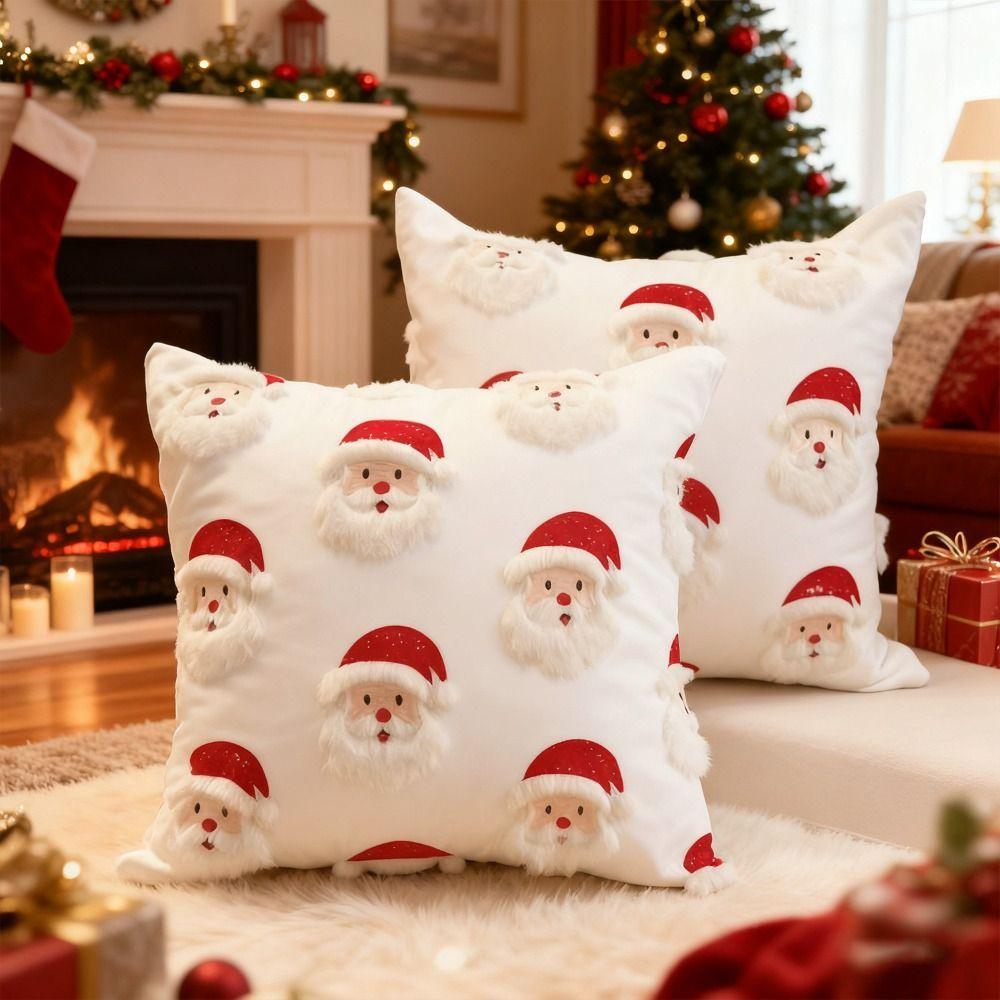 45×45cm Pillowcase 3D Embroidery Plush Pillow Cover Christmas Throw Pillow Cover  Home Decoration