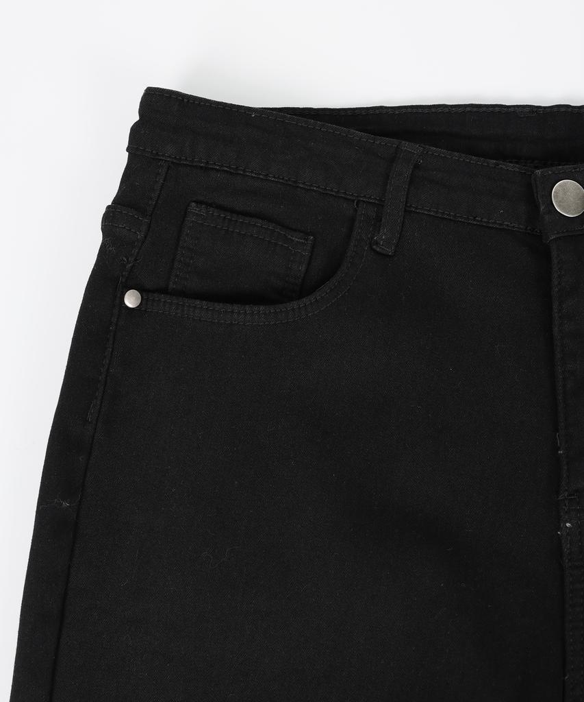 Jikeulib Bonded Brushed Cut Hem Black Straight Cotton Pants