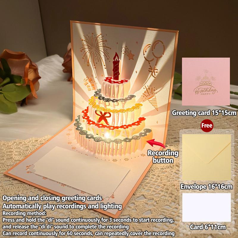 1/5Pcs Music Glowing Lighting Greeting Cards Birthday Blessing Postcard Handwritten Birthday Party Greeting Card