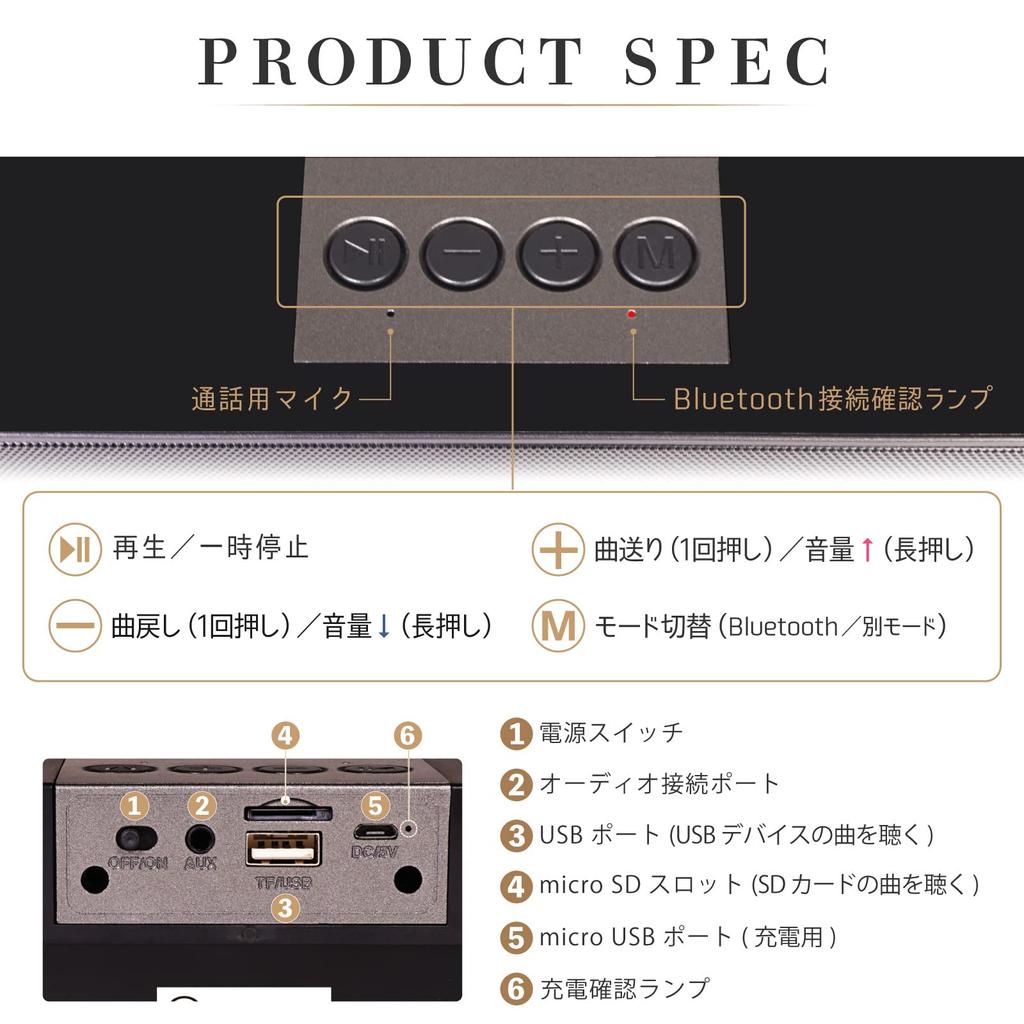 Wireless Speaker Bluetooth Handheld Speaker for TV TV Computer PC Smartphone MP3 WAV USB SD Card Powerful (Black)