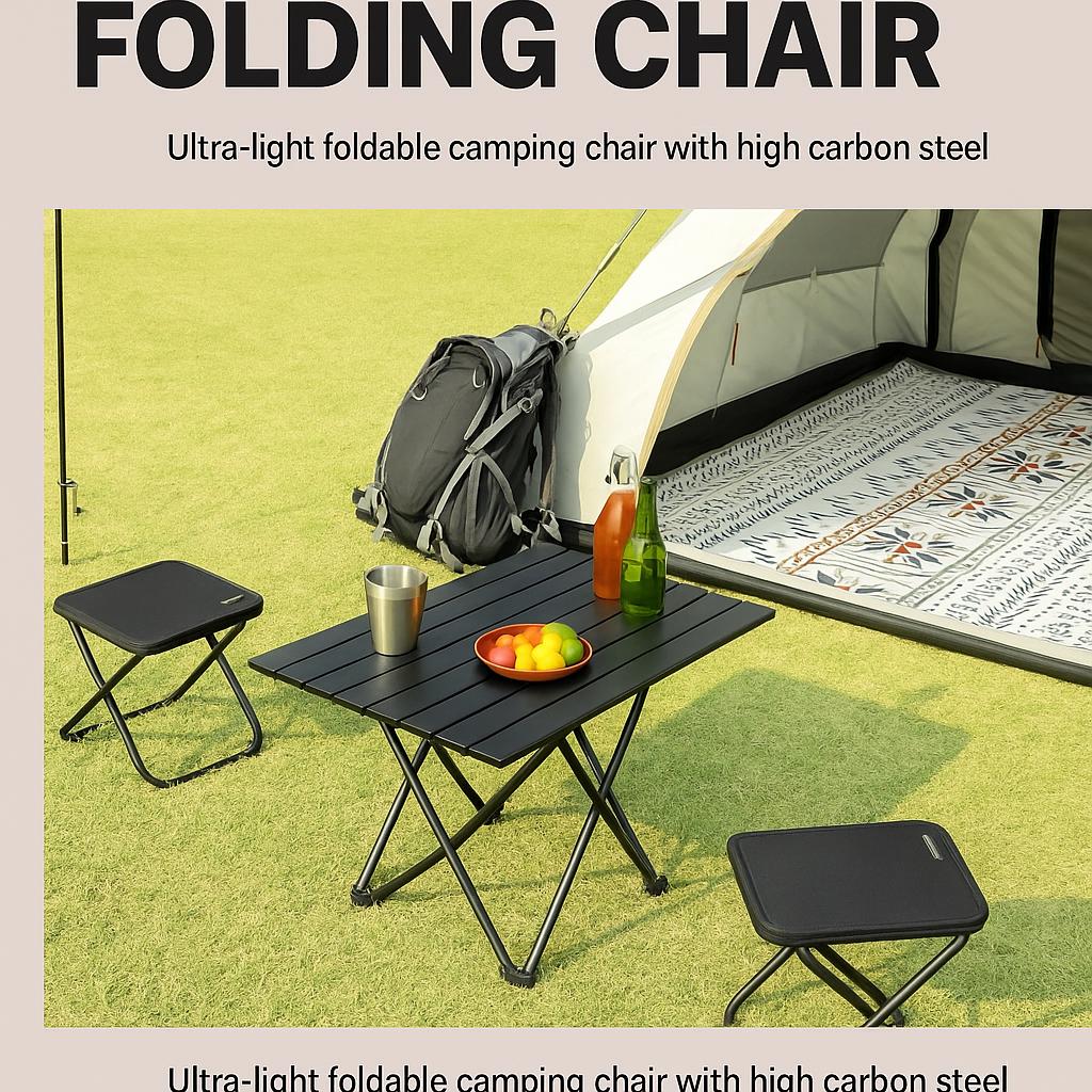 Ultra-Light Pouch-Style Folding Chair – Portable High-Load Camping, Hiking & Queue Seat - Black