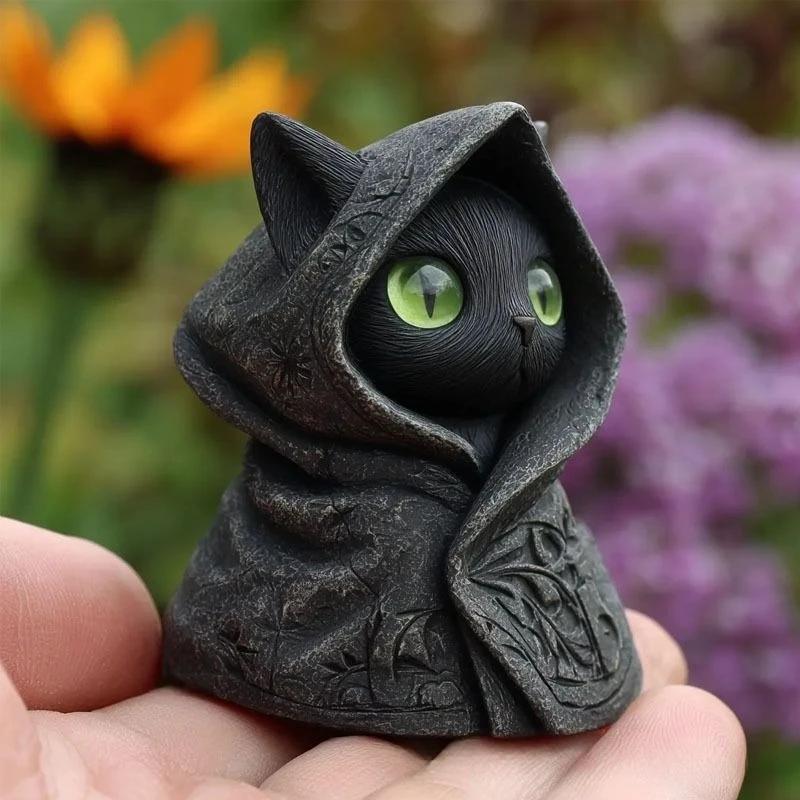 Handgefertigte Katzenfigur Schwarze Katze Figurenset für Halloween-Dekor Handgefertigte Harz Mini Katzen Skulpturen Geschenk für Liebhaber Tischplatte