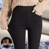 Black High-Waist Stretch Leggings for Women, Plus Size, Fleece-Lined, Slim-Fit Spring/Autumn.
