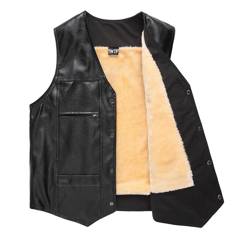 Leather Vest Warm Casual Loose Plus Velvet Thickened Waistcoat Men's Autumn and Winter Vest Vest Jacket
