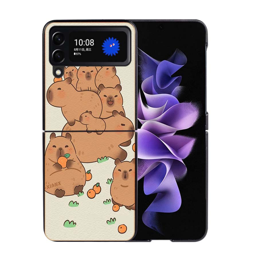 

Cute Cartoon Capybara Phone Case For Samsung Z Flip 7 6 5G Galaxy Z Flip4 Z Flip5 Z Flip3 Coque Black Hard PC Shell Protective C Samsung Z Flip 7 5G