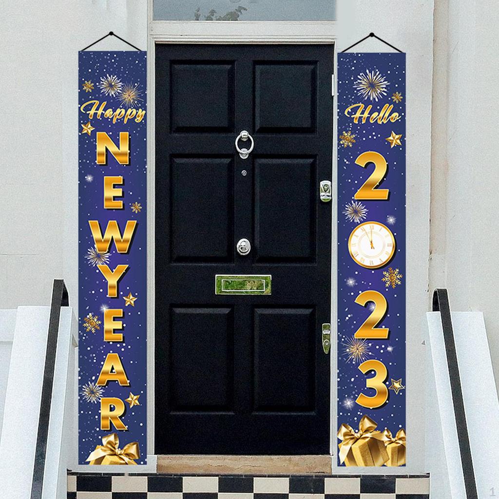 1 Pair Happy Year Porch Sign Hanging Banners Decorations Photo Props Ornament Party for