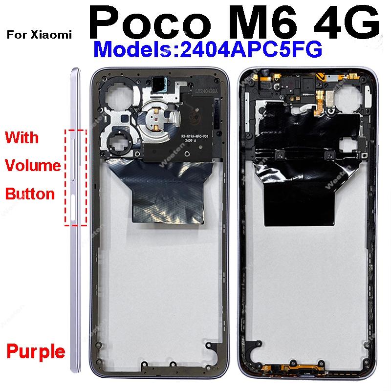 LCD Middle Frame Housing For Xiaomi Poco M6 M6 Pro 4G 5G Middle Frame Holder Cover With Volume Key Replacement Repair Parts