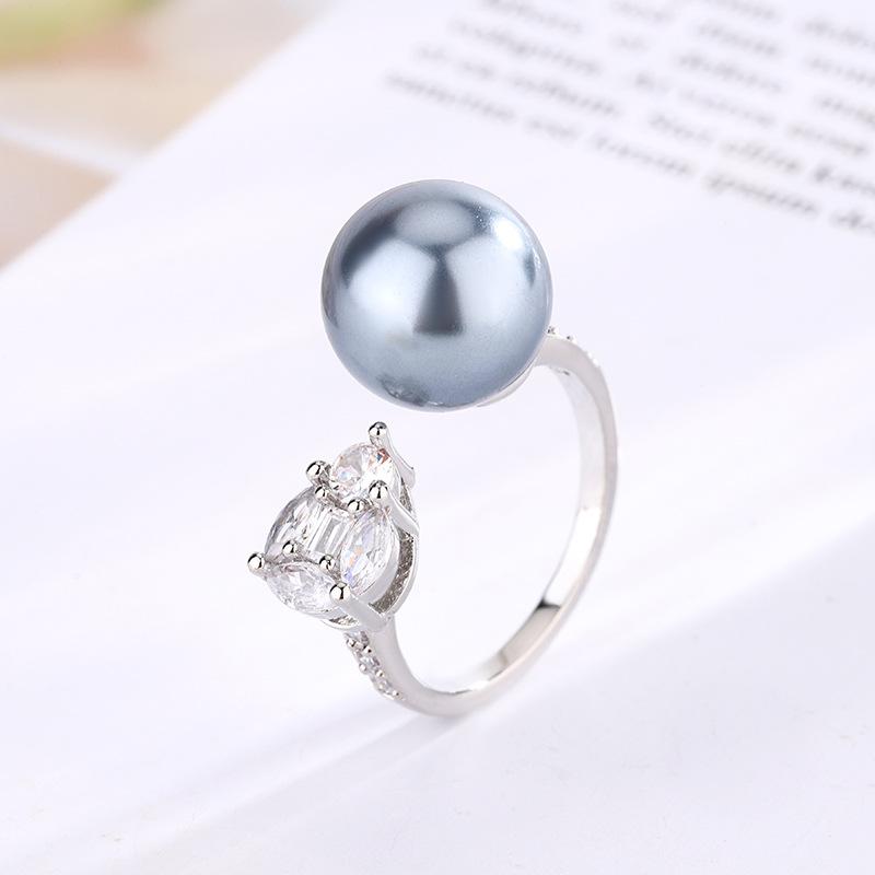 

Jewelry Copper Platinum Plated Pearl Simple Wind Daily Ring Female 12Mm