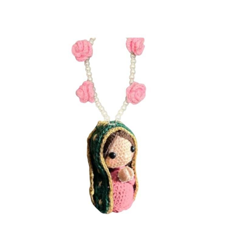 Marys Statue Car Interior Decoration,Virgin Marys Crochet Charm Religious Figurines Hanging Decors Spiritual Blessing Gift