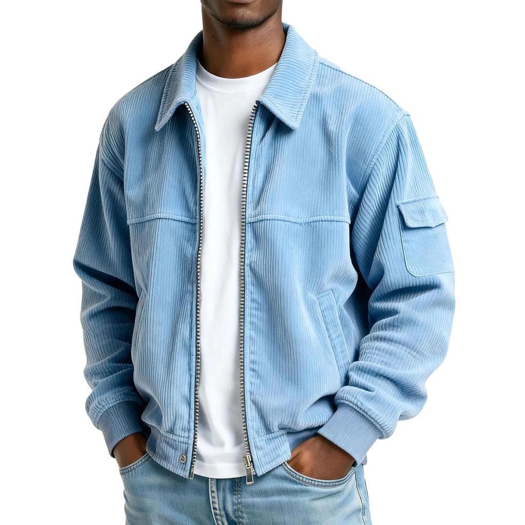 Men's Vintage Corduroy Long Sleeve Jacket with Pockets for Casual Wear