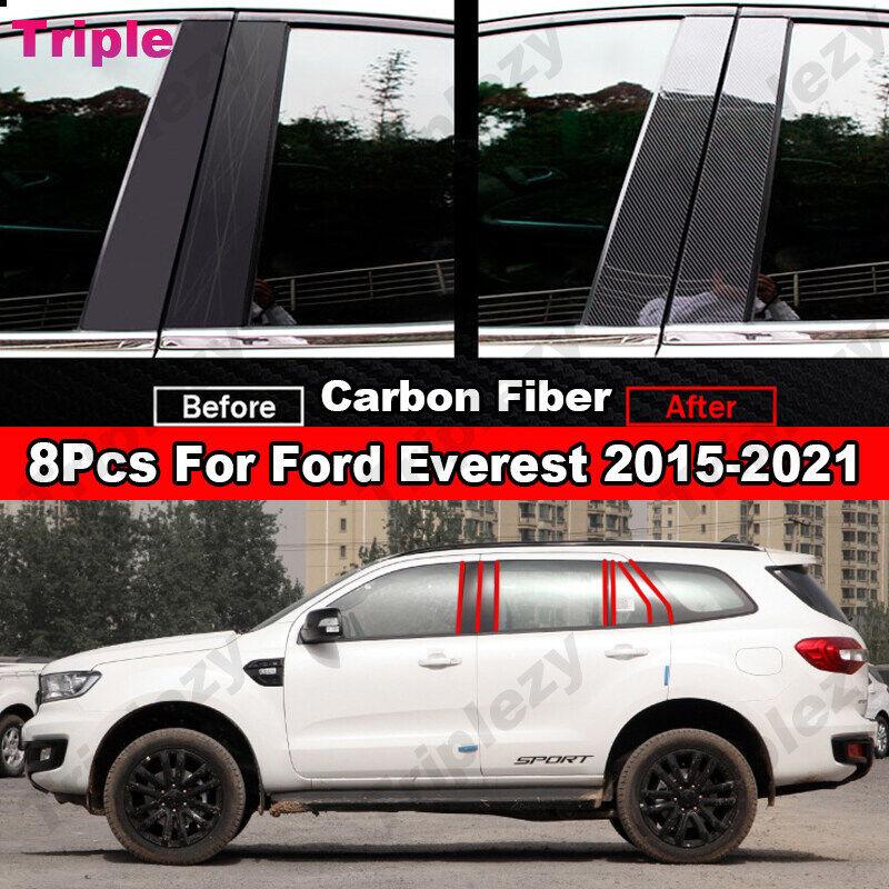 8Pcs Glossy Black/Carbon Fiber Car Window Door Center B C Pillar Post Cover Trim Sticker For Ford Everest Wildtrak 2015-