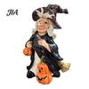 Unique Holiday Party Photo Props Halloween Witch Pumpkin Resin Figurine, Vintage Hand-Painted Ornament, Spooky Tabletop Entrance Table Accents