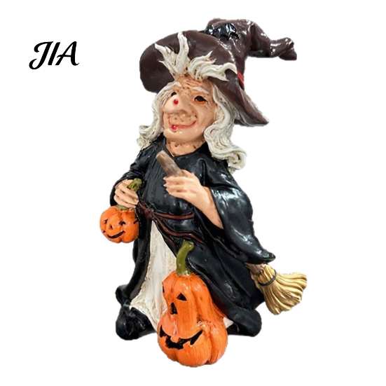 Unique Holiday Party Photo Props Halloween Witch Pumpkin Resin Figurine, Vintage Hand-Painted Ornament, Spooky Tabletop Entrance Table Accents