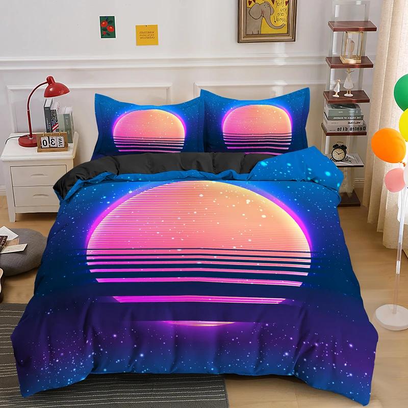 Abstract Modern Retro Neon Duvet Cover Set Single Double King Queen Size Geometic Bedding Set With Pillowcase Bedclothes 2/3Pcs