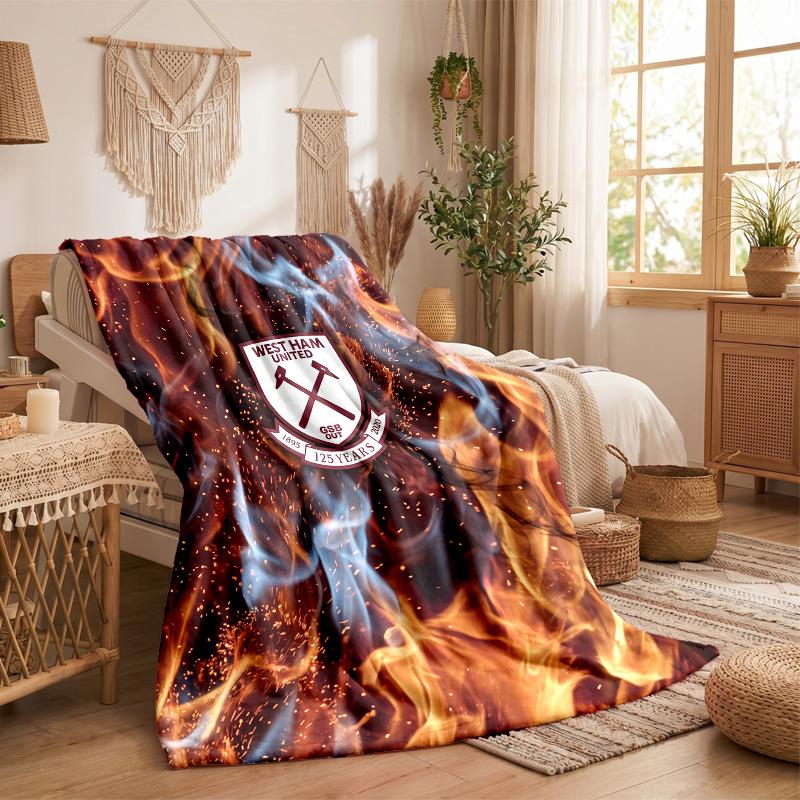 Coperta in Flanella con Stampa West Ham United Calcio Morbida Calda Coperta da Divano Letto per Casa Ufficio Camera da Letto