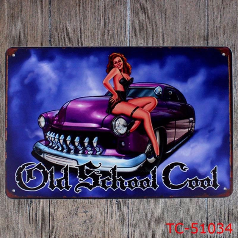 Tilpasset Retro Pin-up Jente Bilverksted Blikkskilt