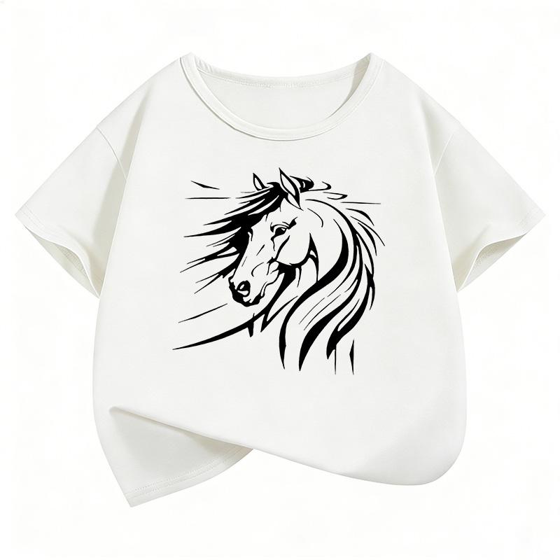 Tricouri Artistice cu Grafică de Cal pentru Copii Mânecă Scurtă de Var Desene Animate cu Animale Haine Băieți Fete Topuri Kawaii Tricou Copii Y2K