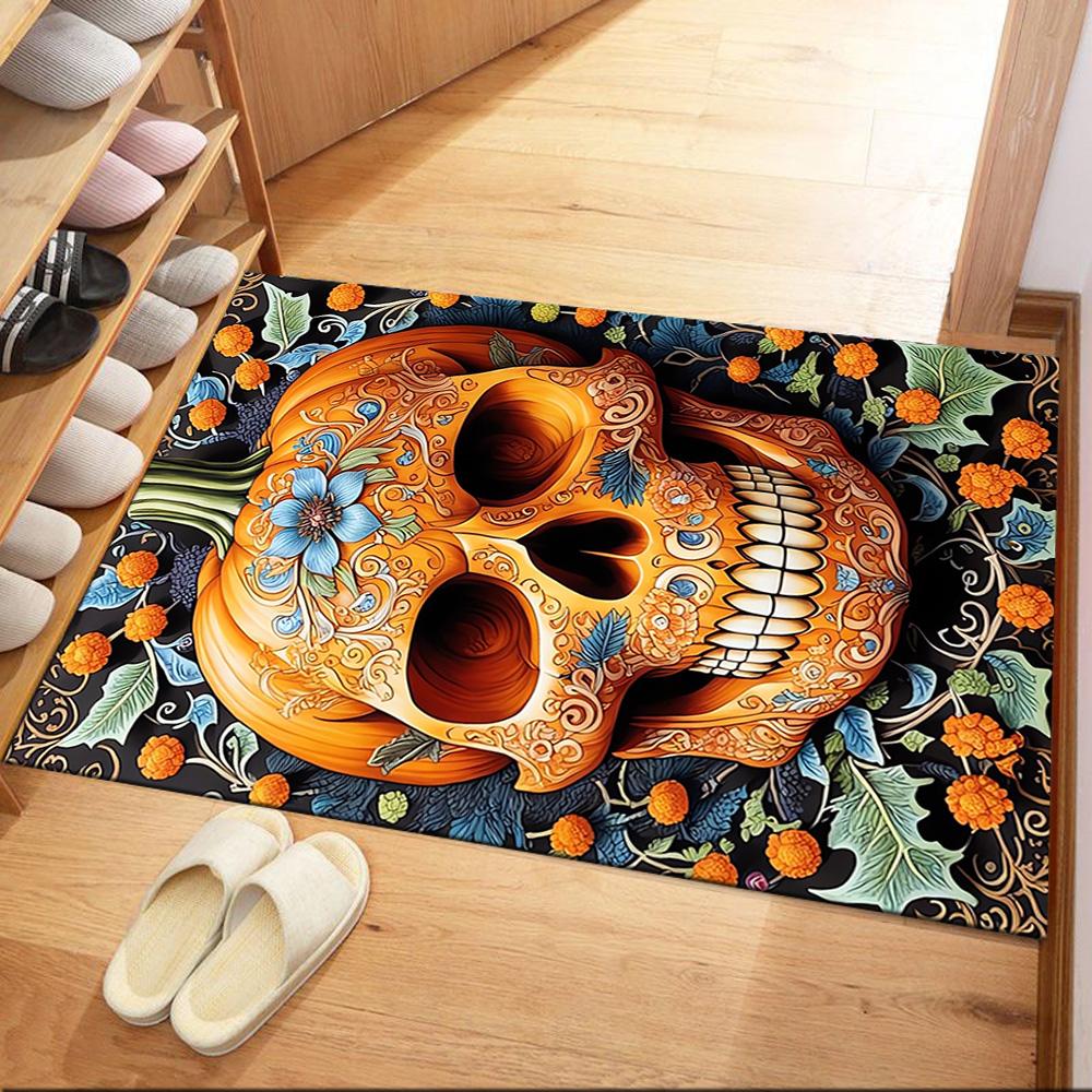 Sugar Skull Pumpkin Art Floor Mats for Living Room, Bedroom and Room Decoration Are Suitable for Gifts.
