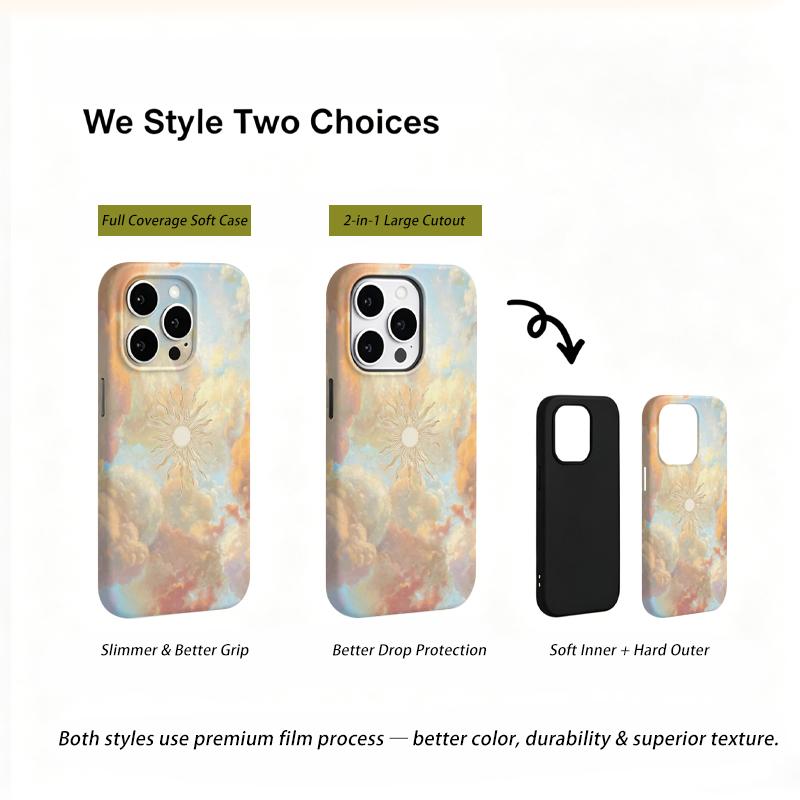 Ethereal Sun Ray Sunset Cloud Art Graphic Film Aesthetic Protective Shockproof Bumper Phone Case Cover For iPhone 14 15 16 Pro Max Plus