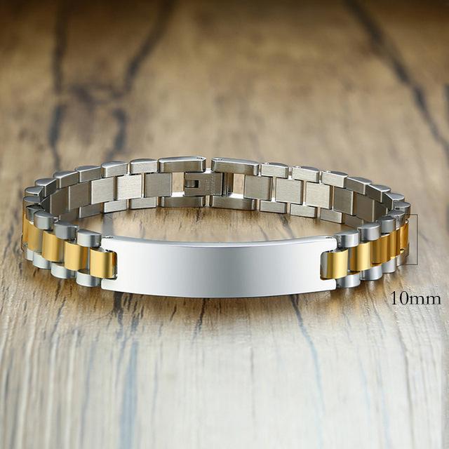12MM Adjustable Titanium Steel Gold Plated Men's Bend Bracelet Engraved Stainless Steel Strap Couple Bracelet