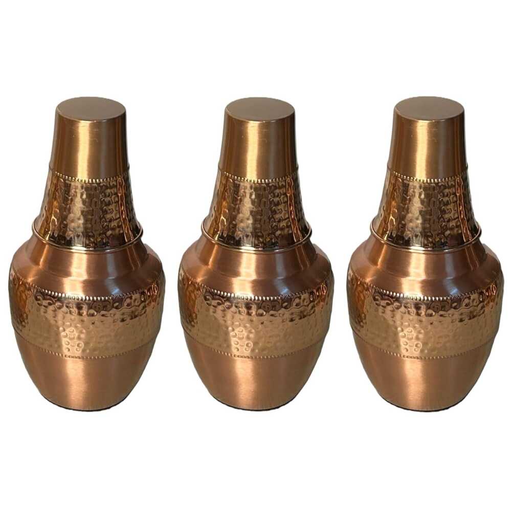 Nirmal Ganga Hammered Copper Surai Bottle Set 1200ML with Glass – Pack of 3
