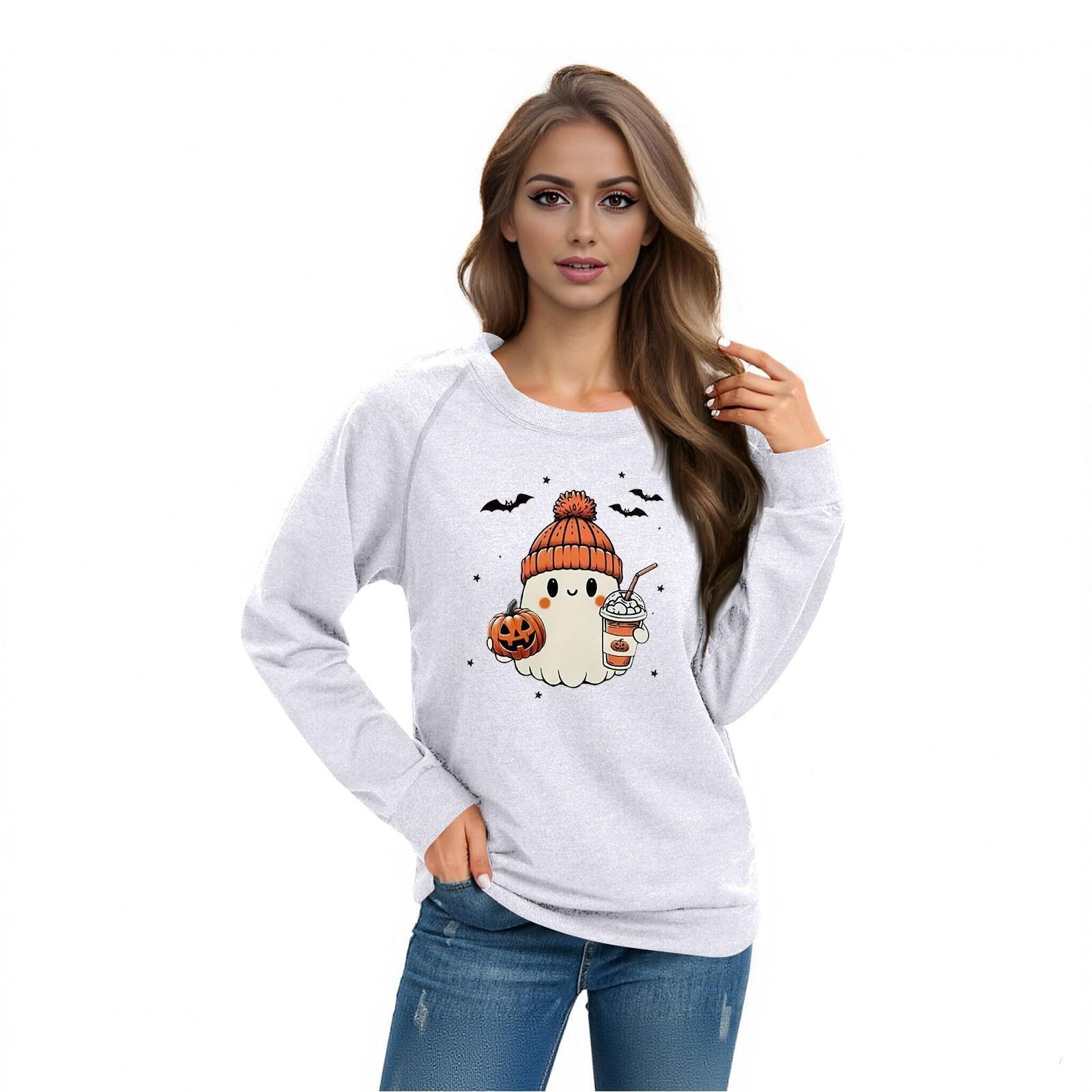 

Женский повседневный реглан с круглым вырезом, длинным рукавом и принтом на Хэллоуин L белый