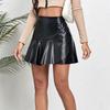 Women High Waist Ruffled PU Leather Skirt