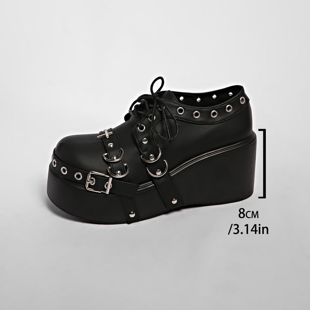 

Женские панк туфли на платформе 8 см из ПУ кожи с крестообразным дизайном, крутые ретро массивные Мэри Джейн, персонализированные лолита колледжи оксфорды 42 42 матовый черный