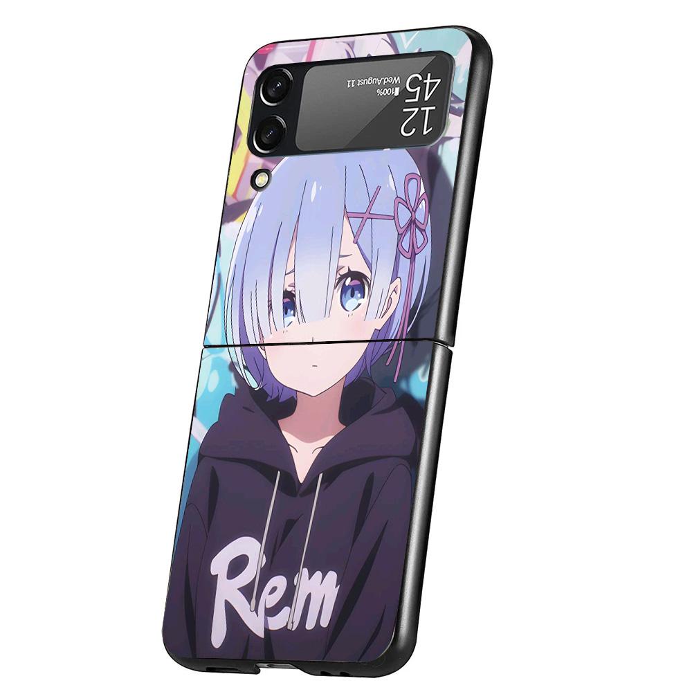R-Rem Re Zero Anime Cover Phone Case For Samsung Galaxy Z Flip 7 6 5 4 3 5G Flip7 Flip6 Flip5 Flip4 Flip3 Black Fundas Shell