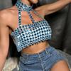 Rhinestones Diamond Body Chain Bra for Women Crystal Backless Chest Chain Halterneck Mesh Crop Top Harness Body Jewelry