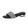Slippers women's summer outer wear~ summer new fashion rhinestone thick heel cool slippers tide