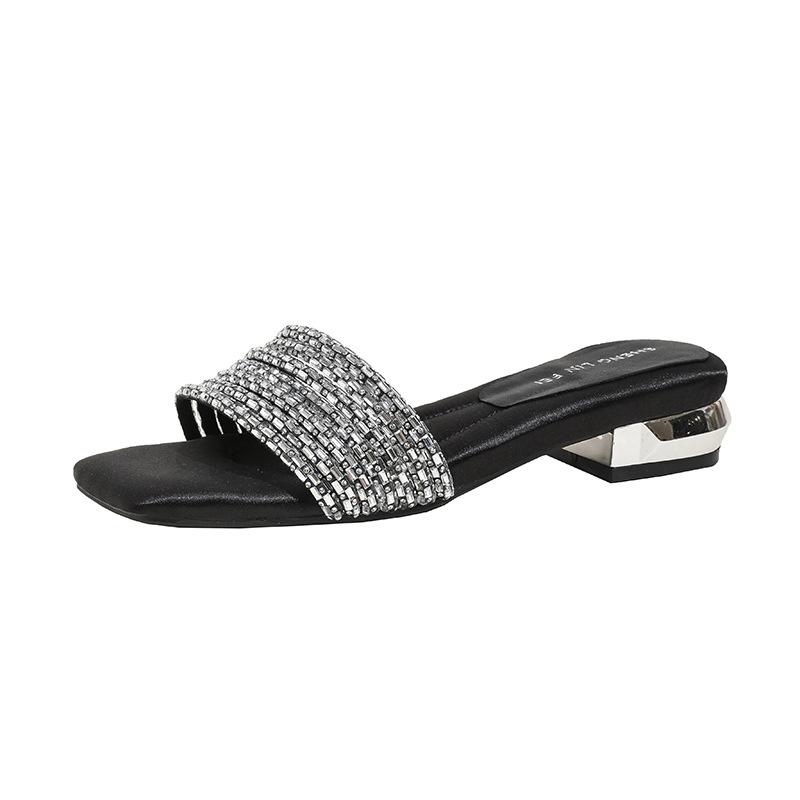 Slippers women's summer outer wear~ summer new fashion rhinestone thick heel cool slippers tide