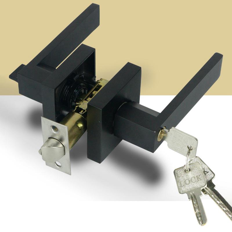 Black Square Door Handle Lock, Access Privacy Mask, Interior Bedroom and Bathroom, Hardware Accessories, Door Locks
