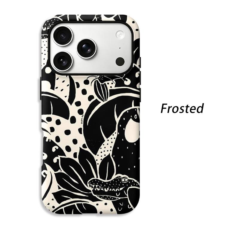 Artistic Graphic Black White Botanic Leaves Hidden Cat Pattern Line Film Aesthetic Protective Shockproof Bumper Cover For iPhone 14 15 16 Pro Max Plus