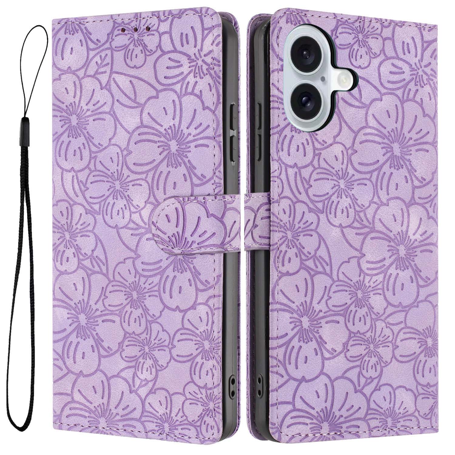 

For iPhone 17 Flip Case Cherry Blossom Pattern Leather Wallet Stand Phone Cover with Wrist Strap