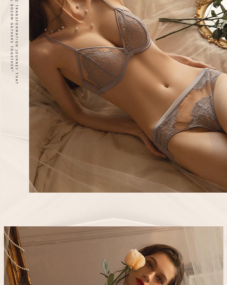 Elegant French Lace Triangle Bralette and Panty Set - Wire-Free, Thin Style for a Flattering Fit